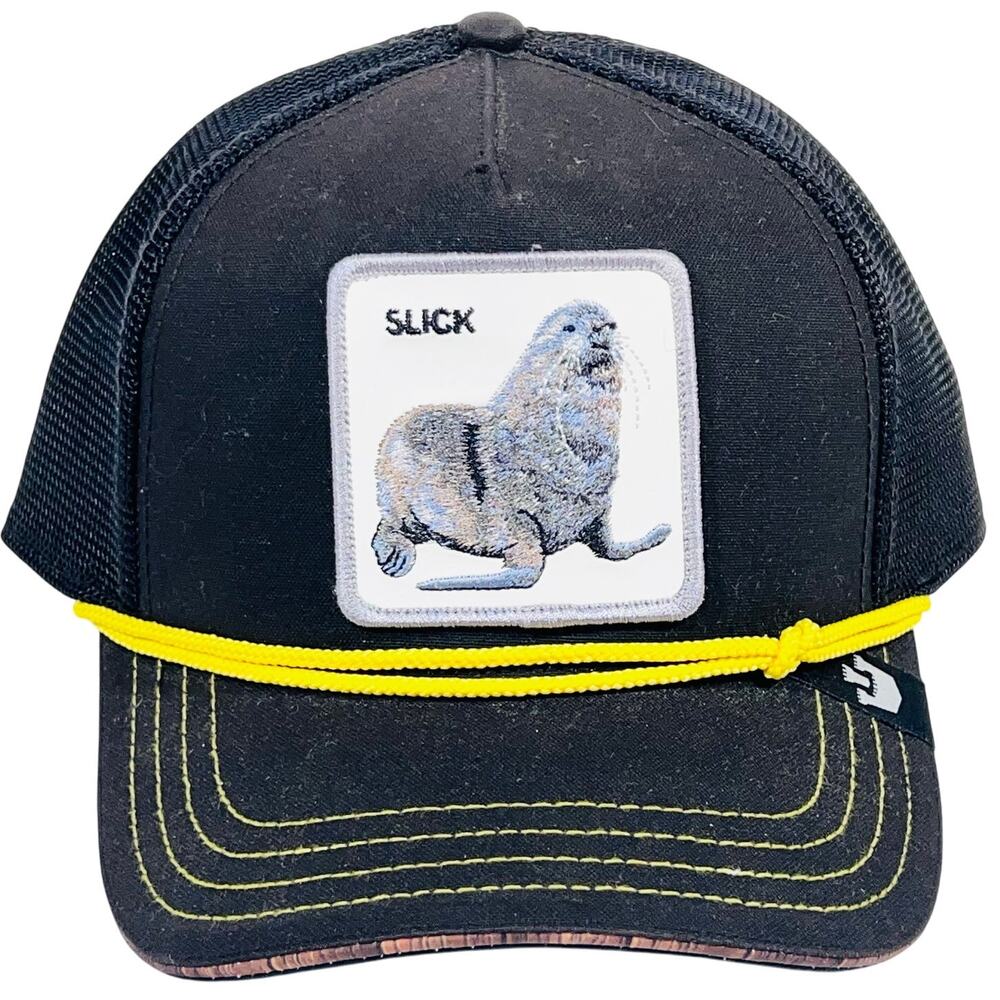 Goorin Bros The Farm Slick Seal Trucker Snapback Hat Cap Golfer Black Yellow New